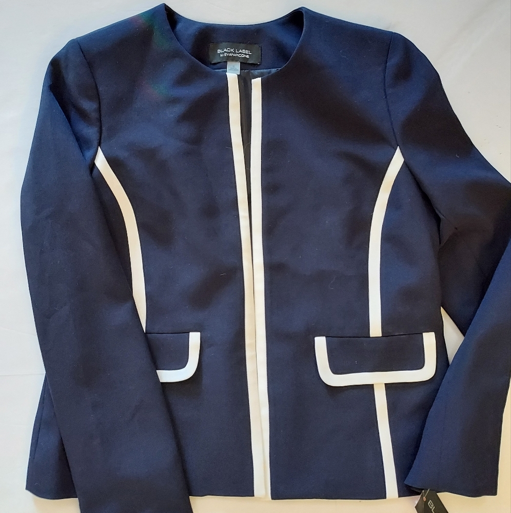 NEW EVAN PICONE BLACK LABEL NAVY WHITE TRIMMED BLAZER Size 6